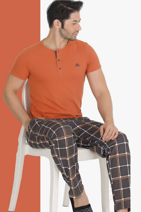 modal kumaş teknur 30618 turuncu renk pijama takımı, teknur30618, erkek pijama takımı, Teknur