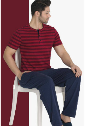 Modal Kumaş Teknur 30666 Kırmızı - Lacivert Renk Pijama Takımı