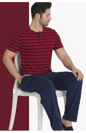 Modal Kumaş Teknur 30666 Kırmızı - Lacivert Renk Pijama Takımı