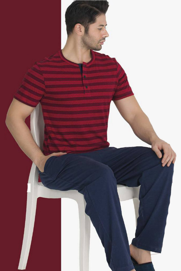 modal kumaş teknur 30666 kırmızı - lacivert renk pijama takımı, teknur30666, erkek pijama takımı, Teknur