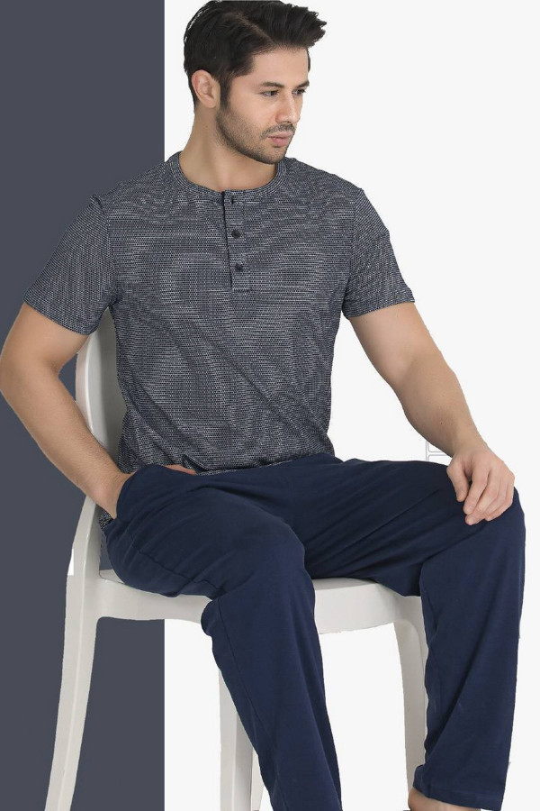 modal kumaş teknur 30695 gri - lacivert renk pijama takımı, teknur30695, erkek pijama takımı, Teknur