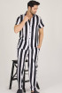 Modal Kumaş Siyah - Beyaz Çizgili Teknur 31502 Kısa Kol Önden Düğmeli Erkek  Pijama Takımı
