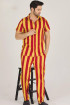 Modal Kumaş Sarı - Kırmızı Çizgili Teknur 31504 Kısa Kol Önden Düğmeli Erkek  Pijama Takımı