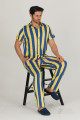sarı - lacivert renkli çizgili teknur 31501 modal kumaş erkek kısa kol pijama takımı, tkrn-31501, erkek pijama takımı