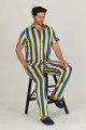 sarı - lacivert renkli çizgili teknur 31501 modal kumaş erkek kısa kol pijama takımı, tkrn-31501, erkek pijama takımı, Teknur