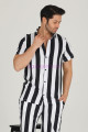 siyah - beyaz renkli çizgili teknur 31502 modal kumaş erkek kısa kol pijama takımı, tkrn-31502, erkek pijama takımı