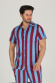 bordo - mavi renkli çizgili teknur 31503 modal kumaş erkek kısa kol pijama takımı, tkrn-31503, erkek pijama takımı, Teknur