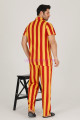 sarı - kırmızı renkli çizgili teknur 31504 modal kumaş erkek kısa kol pijama takımı, tkrn-31504, erkek pijama takımı