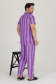 lila - mor renkli çizgili teknur 31519 modal kumaş erkek kısa kol pijama takımı, tkrn-31519, erkek pijama takımı