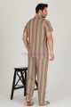 kahverengi - haki renkli çizgili teknur 31520 modal kumaş erkek kısa kol pijama takımı, tkrn-31520, erkek pijama takımı