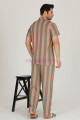 kahverengi - haki renkli çizgili teknur 31520 modal kumaş erkek kısa kol pijama takımı, tkrn-31520, erkek pijama takımı, Teknur