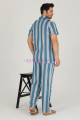 mavi - gri renkli çizgili teknur 31521 modal kumaş erkek kısa kol pijama takımı, tkrn-31521, erkek pijama takımı