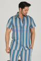mavi - gri renkli çizgili teknur 31521 modal kumaş erkek kısa kol pijama takımı, tkrn-31521, erkek pijama takımı