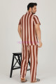 kahverengi renkli çizgili teknur 31523 modal kumaş erkek kısa kol pijama takımı, tkrn-31523, erkek pijama takımı