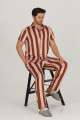 kahverengi renkli çizgili teknur 31523 modal kumaş erkek kısa kol pijama takımı, tkrn-31523, erkek pijama takımı