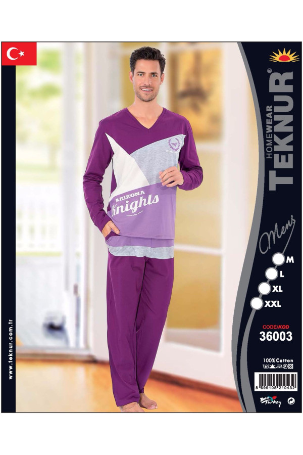 teknur baskılı ve renkli erkek pijama takımı %100 pamuklu 36003, teknur 36003, erkek pijama takımı, Mdl