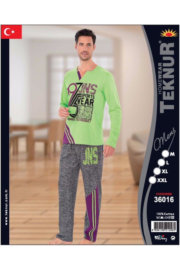 teknur baskılı ve renkli erkek pijama takımı %100 pamuklu 36016, teknur 36016, erkek pijama takımı, Mdl