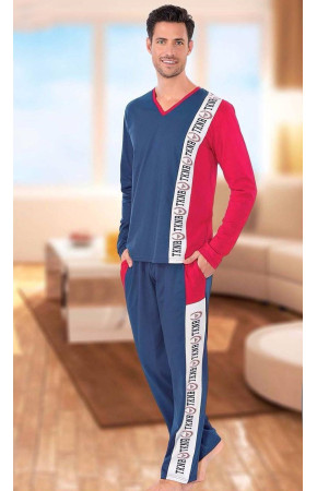 Teknur Baskılı ve Renkli Erkek Pijama Takımı %100 Pamuklu 36001
