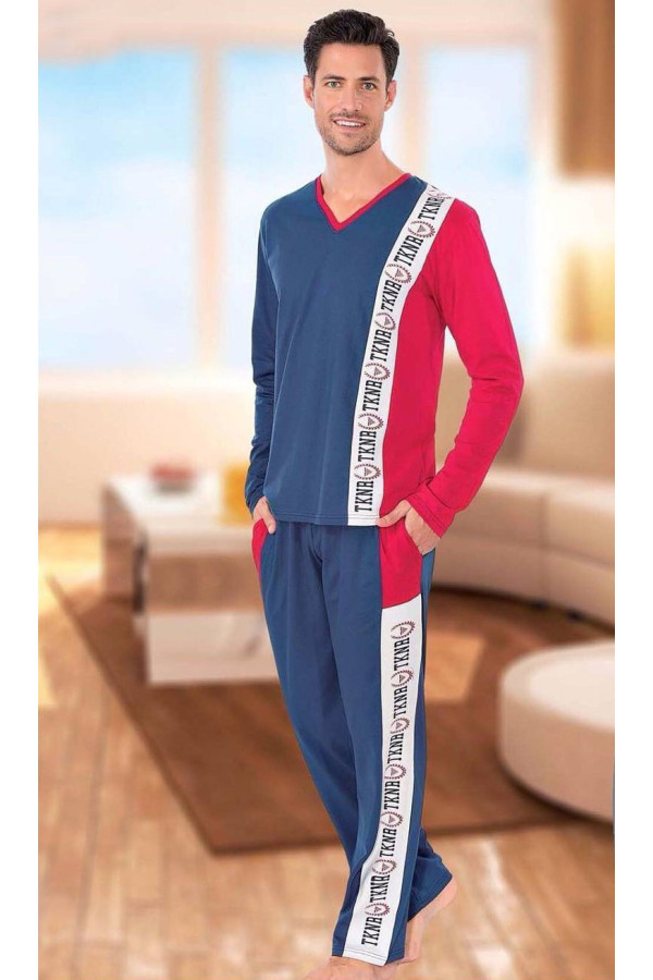 teknur baskılı ve renkli erkek pijama takımı %100 pamuklu 36001, teknur 36001, erkek pijama takımı, Mdl