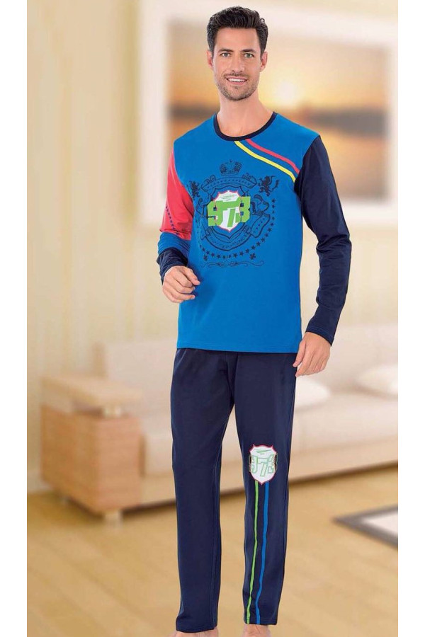 teknur baskılı ve renkli erkek pijama takımı %100 pamuklu 36025, teknur 36025, erkek pijama takımı, Mdl