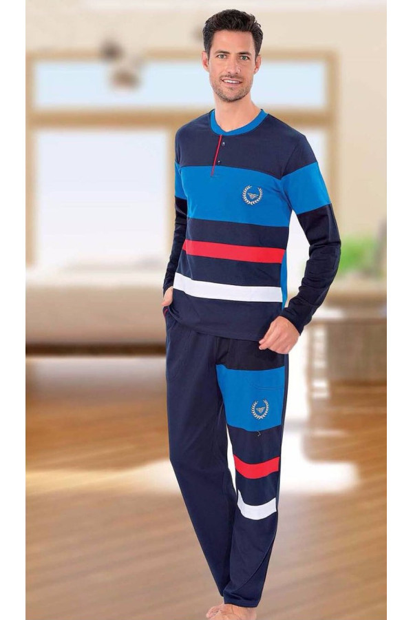 teknur baskılı ve renkli erkek pijama takımı %100 pamuklu 36027, teknur 36027, erkek pijama takımı, Mdl