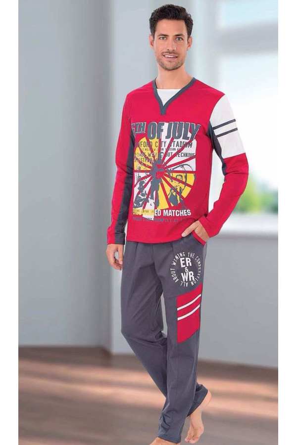 teknur baskılı ve renkli erkek pijama takımı %100 pamuklu 36035, teknur 36035, erkek pijama takımı, Mdl