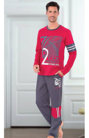 Teknur Baskılı ve Renkli Erkek Pijama Takımı %100 Pamuklu 36037
