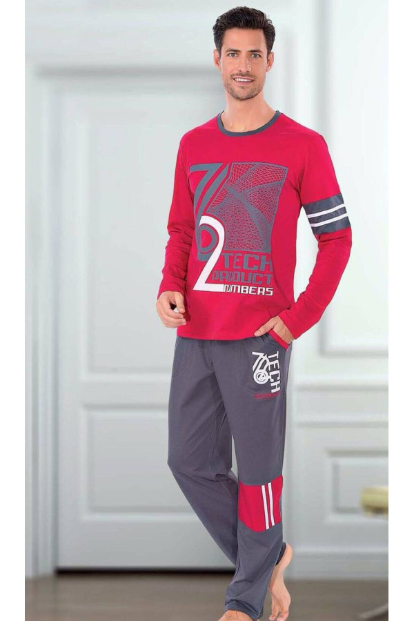 teknur baskılı ve renkli erkek pijama takımı %100 pamuklu 36037, teknur 36037, erkek pijama takımı, Mdl