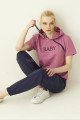 pembe - lacivert renk kısa kol kapüşonlu teknur 16215 kadın spor eşofman takımı, tknr-16215, teknur pijama takımı, Teknur