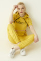 sarı renk kısa kol kapüşonlu teknur 16219 kadın spor eşofman takımı, tknr-16219, teknur pijama takımı