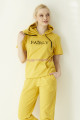 sarı renk kısa kol kapüşonlu teknur 16219 kadın spor eşofman takımı, tknr-16219, teknur pijama takımı