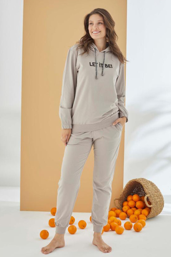 gri renk uzun kol kapüşonlu teknur 16351 kadın spor eşofman takımı, tknr-16351, teknur pijama takımı, Teknur