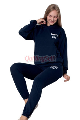Lacivert Renk Uzun Kollu ve  Kapüşonlu Teknur 2806 Kadın Spor Eşofman Takımı