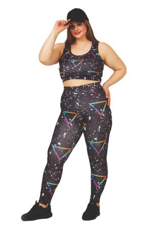 Siyah Renkli ve Desenli Lady 1507 Kadın Yüksek Bel Büyük Beden Büstiyerli Taytlı Spor Takım