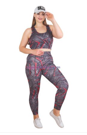 Gri Renkli ve Desenli Lady 1508 Kadın Yüksek Bel Büyük Beden Büstiyerli Taytlı Spor Takım Gri Renkli ve Desenli Lady 1508 Kadın Yüksek Bel Büyük Beden Büstiyerli Taytlı Spor Takım