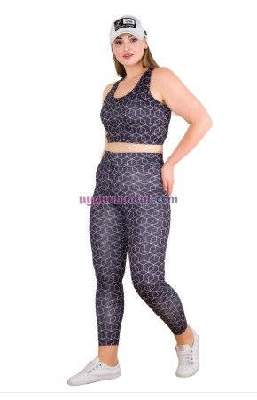 Siyah Renkli ve Desenli Lady 1509 Kadın Yüksek Bel Büyük Beden Büstiyerli Taytlı Spor Takım Siyah Renkli ve Desenli Lady 1509 Kadın Yüksek Bel Büyük Beden Büstiyerli Taytlı Spor Takım