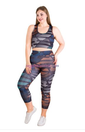 Karışık Renk ve Desenli Lady 1510 Kadın Yüksek Bel Büyük Beden Büstiyerli Taytlı Spor Takım