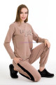 kahverengi uzun kollu lady 22023 cepli ve bisiklet yakalı kadın spor eşofman takımı, lady-pijama-22023, lady pijama takımı