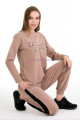 kahverengi uzun kollu lady 22023 cepli ve bisiklet yakalı kadın spor eşofman takımı, lady-pijama-22023, lady pijama takımı, Lady