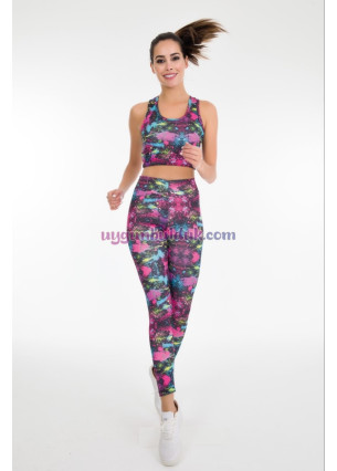 Karışık Renk ve Desenli Lady 3021 Kadın Büstiyerli Taytlı Spor Takım