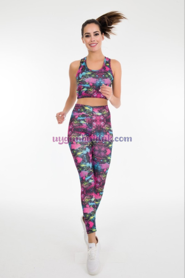 karışık renk ve desenli lady 3021 kadın büstiyerli taytlı spor takım, lady-3021, lady pijama takımı, Lady
