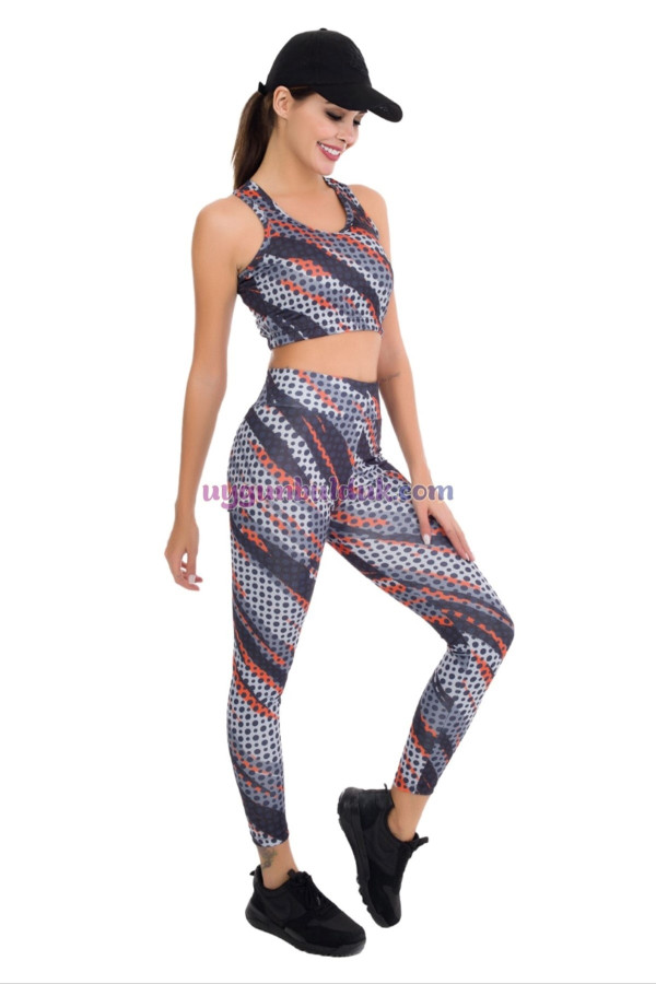 karışık renk ve puantiye desenli lady 3026 kadın büstiyerli taytlı spor takım, lady-3026, lady pijama takımı, Lady