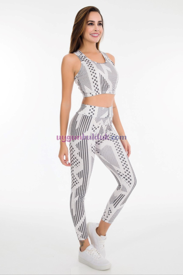 beyaz renkli ve desenli lady 3029 kadın büstiyerli taytlı spor takım, lady-3029, lady pijama takımı, Lady