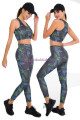 siyah renkli ve mavi - yeşil desenli lady 3032 kadın büstiyerli taytlı spor takım, lady-3032, lady pijama takımı, Lady