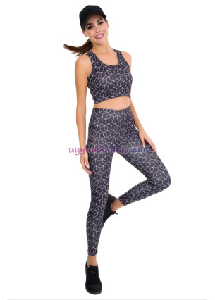 Siyah Renkli ve Desenli Lady 3035 Kadın Büstiyerli Taytlı Spor Takım
