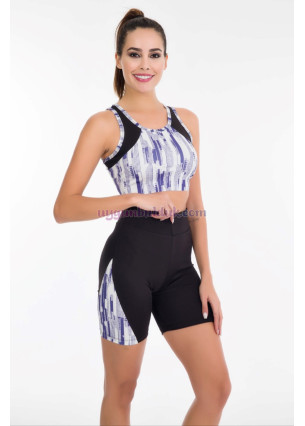 Siyah Beyaz Renk Mavi Çizgili Lady 4005 Kadın Kısa Taytlı Büstiyerli Spor Takım