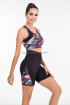 Siyah Renk Kırmızı - Beyaz Çizgili Lady 4007 Kadın Kısa Taytlı Büstiyerli Spor Takım