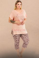 somon renk ve zebra desenli lady 10722 kadın büyük beden tayt kapri pijama takımı, 8509990034030, büyük beden kapri pijama takımı, Lady