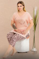 somon renk ve zebra desenli lady 10722 kadın büyük beden tayt kapri pijama takımı, 8509990034030, büyük beden kapri pijama takımı, Lady