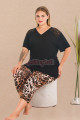 siyah renk ve leopar desenli lady 10730 kadın büyük beden tayt kapri pijama takımı, 8509990034009, büyük beden kapri pijama takımı, Lady